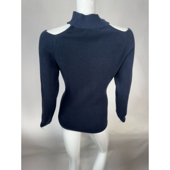 Catherine Malandrino Navy Cold Shoulder Ribbed Sweater Women XL Rayon/Polyester/ - Picture 13 of 16